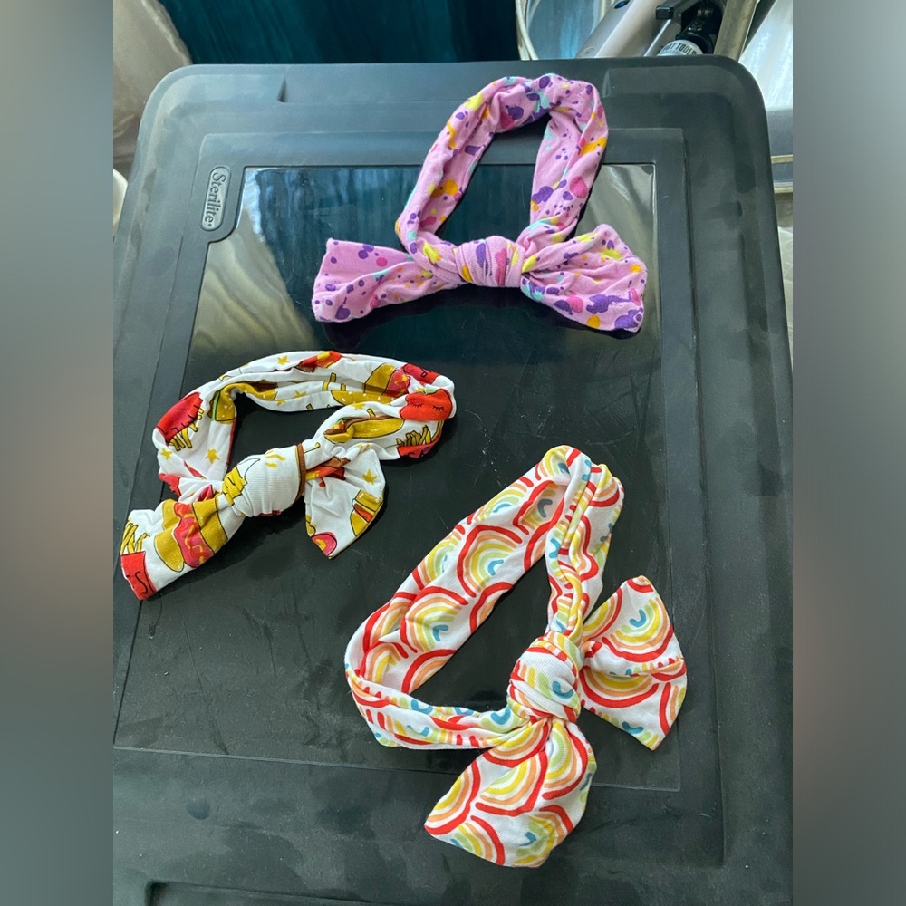 Little Sleepy Bow Bundle: pink paint splatter, primary rainbows, fast foodie